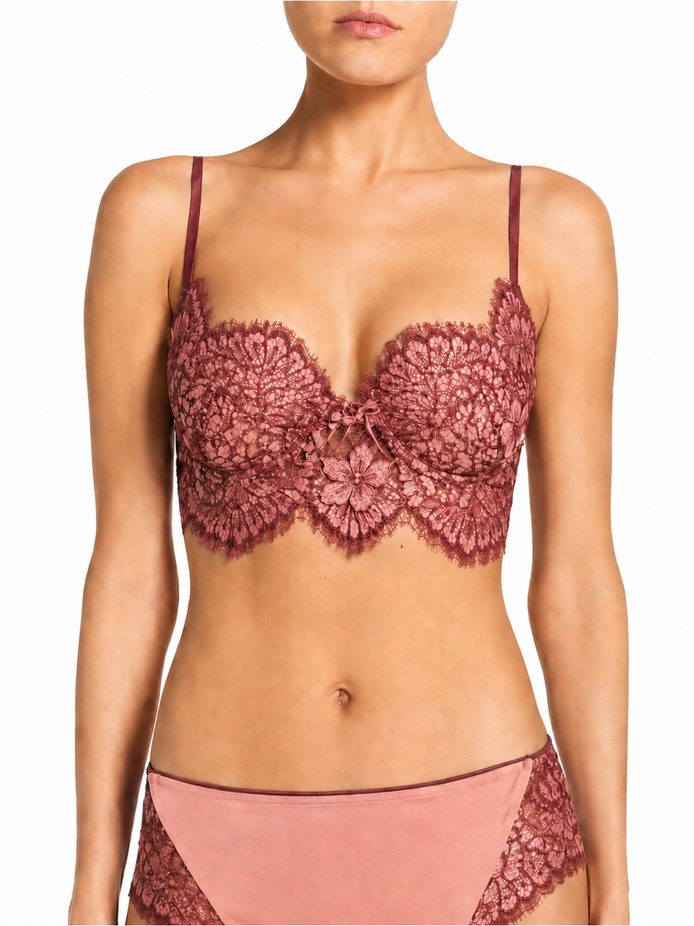 For Love & Lemons Loucette Demi Lace Burgundy Red Underwire Bra XS